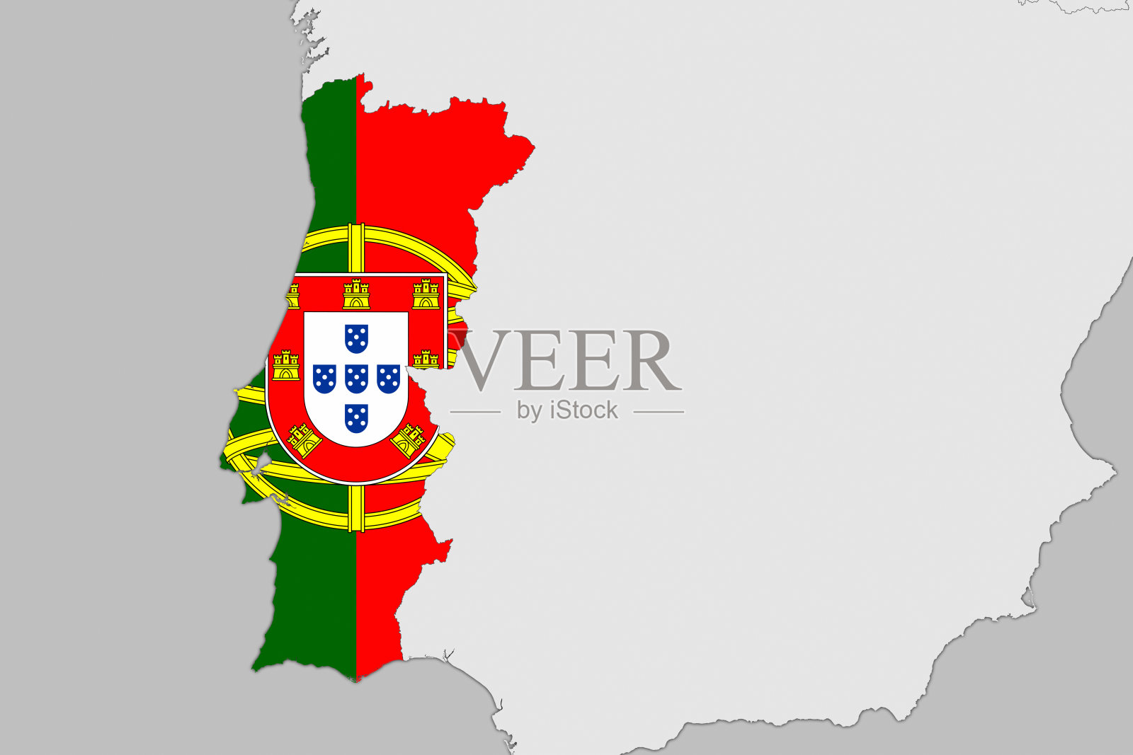 欧洲地图系列与葡萄牙，与国旗插画图片素材