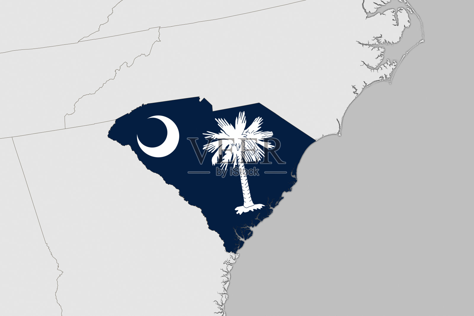 美国地图系列与州南卡罗来纳州，国旗插画图片素材
