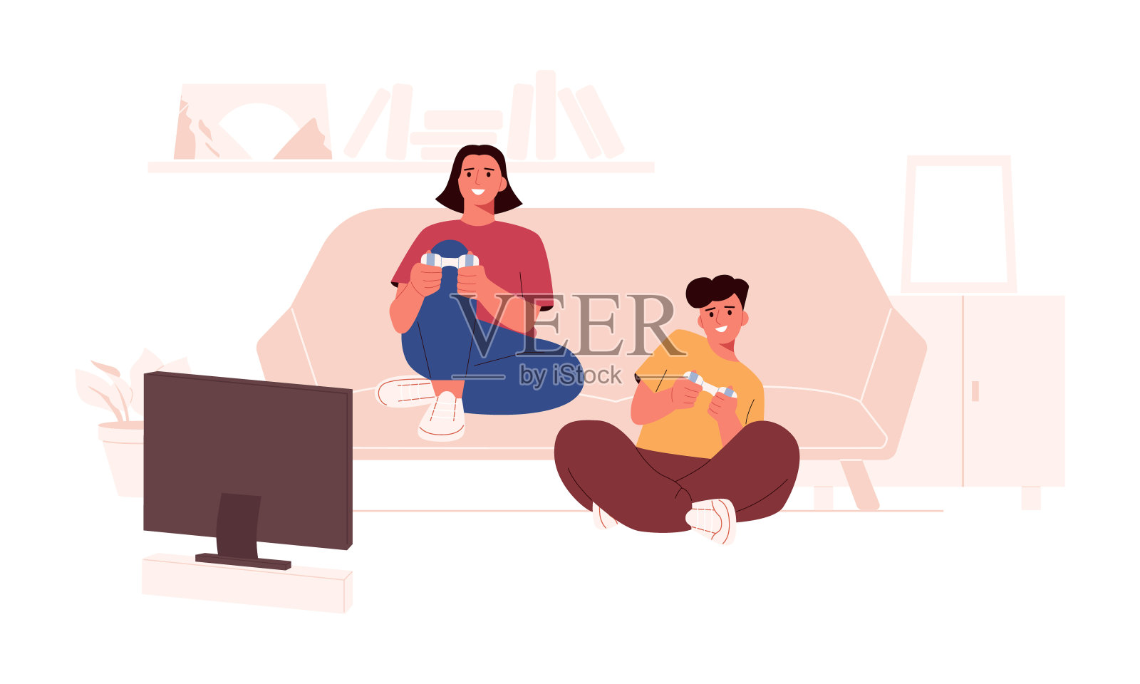 几个朋友在玩电子游戏插画图片素材