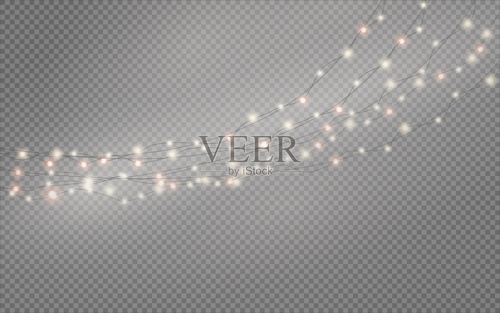 圣诞花环孤立在透明的背景。闪闪发光的彩色灯泡。圣诞节，新年，婚礼或生日装饰。派对活动装饰。寒假季节元素。插画图片素材