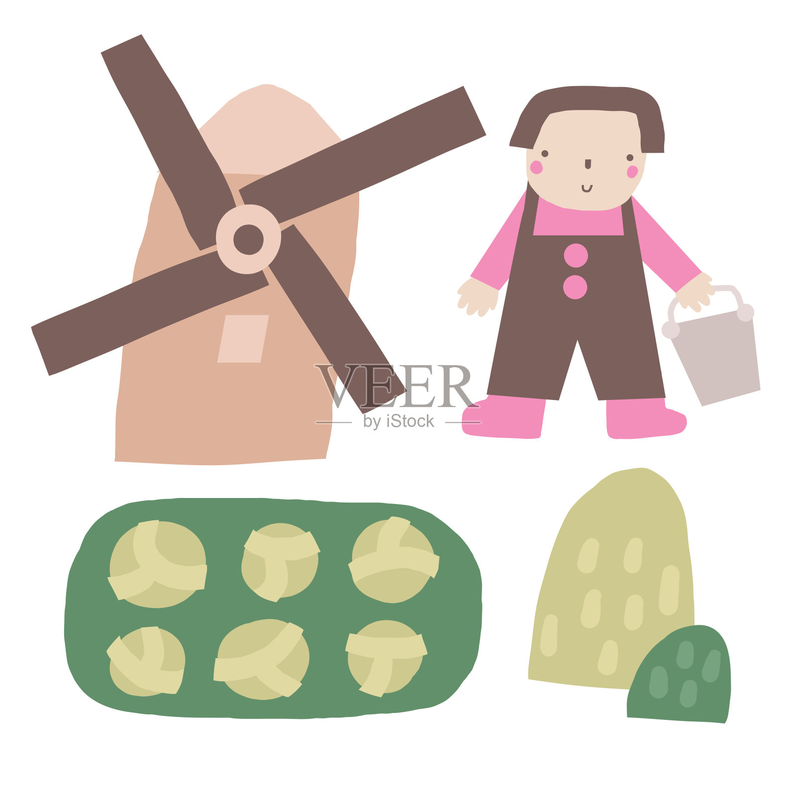 农场场景构图与可爱的人物插画图片素材