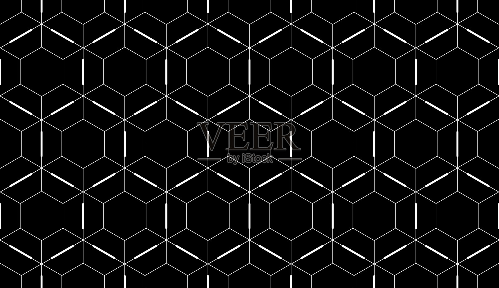 虚线六边形勾勒出黑白无缝图案插画图片素材