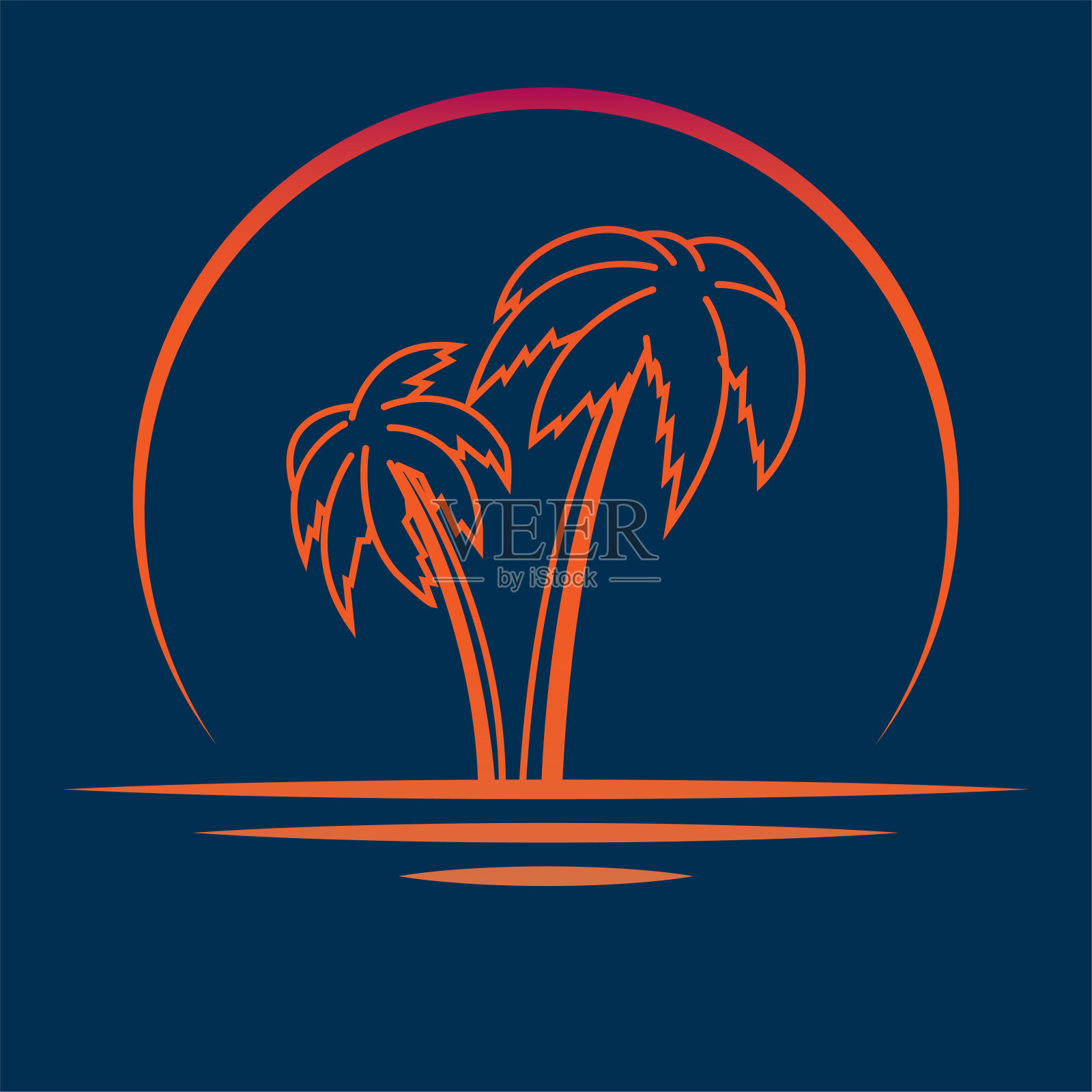 现代简单的海滩日落与棕榈椰子插图设计矢量插画图片素材