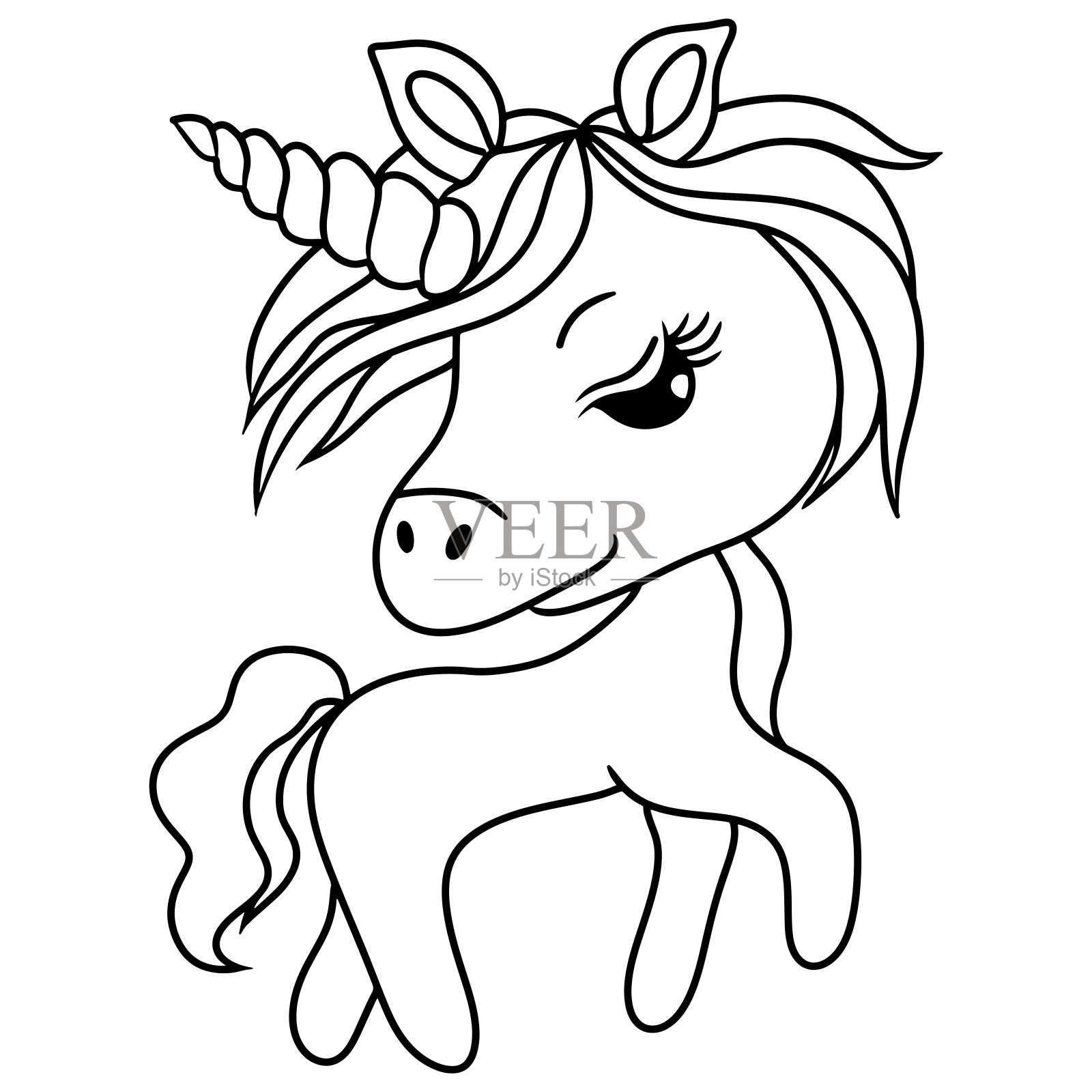 可爱的独角兽填色书或活动页插画图片素材