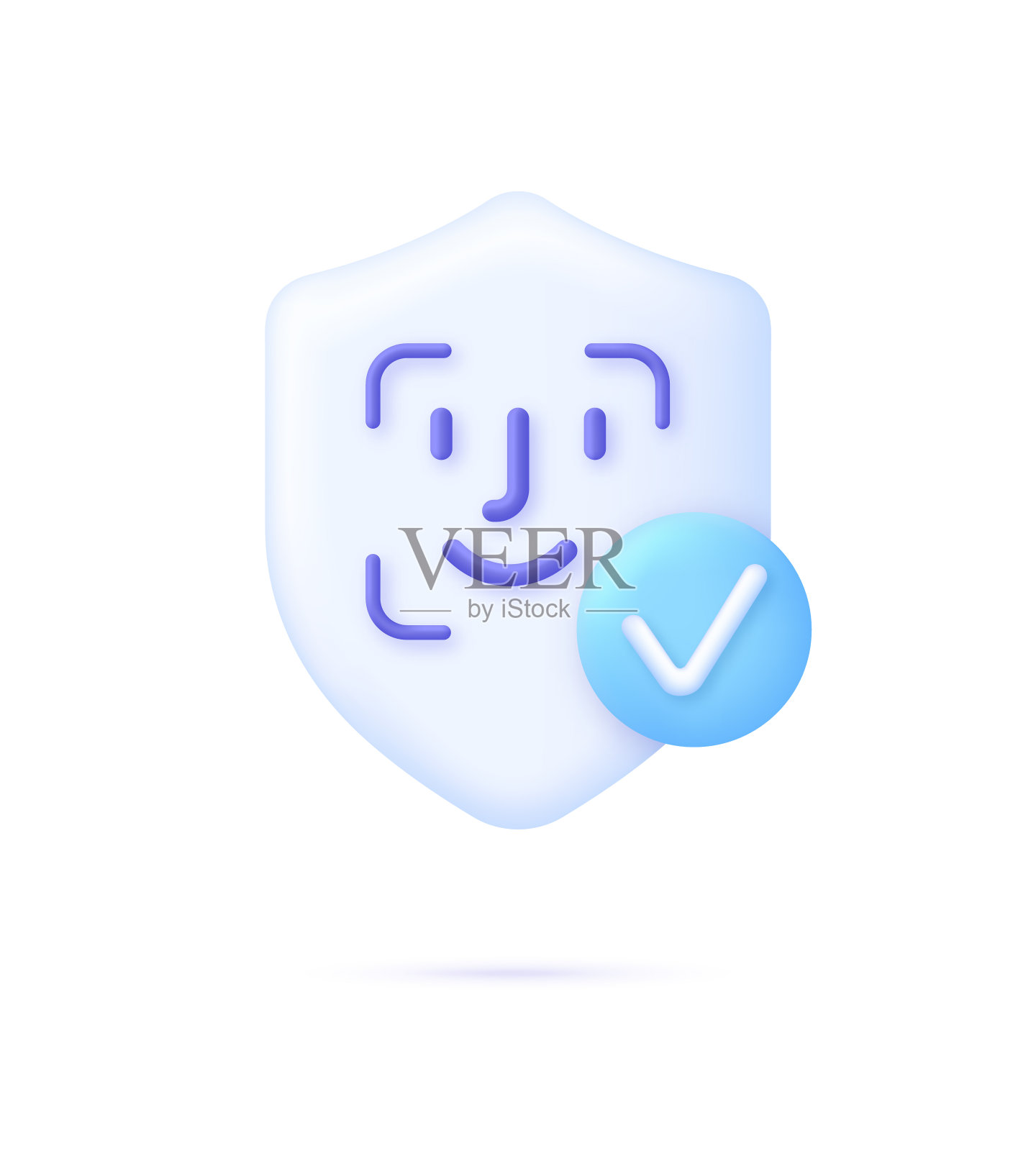 盾牌上的3D人脸识别插图。人脸识别的概念，人脸识别系统，生物识别插画图片素材