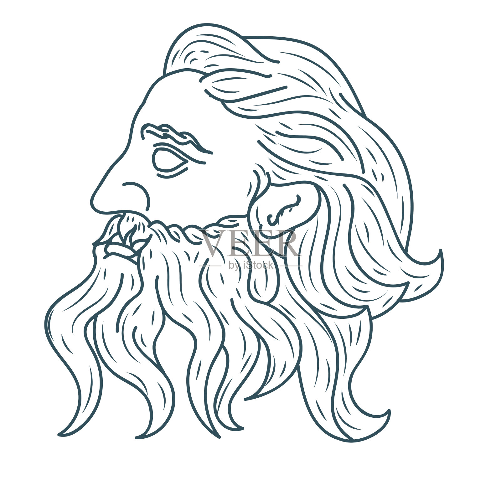 复古希腊老人面对神宙斯Triton海王星哲学家与胡子和胡子插图设计向量插画图片素材