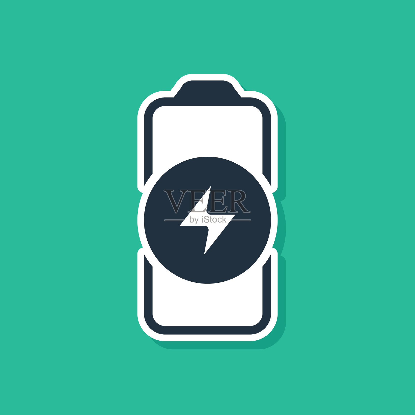 蓝色电池充电水平指示图标隔离在绿色背景。向量插画图片素材