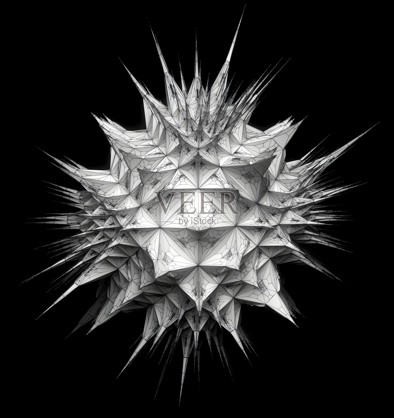 基于立方体形状和图案的超现实外星分形立方体有机生物体的3D渲染，白色塑料材料带有黑色背景上的金属线照片摄影图片