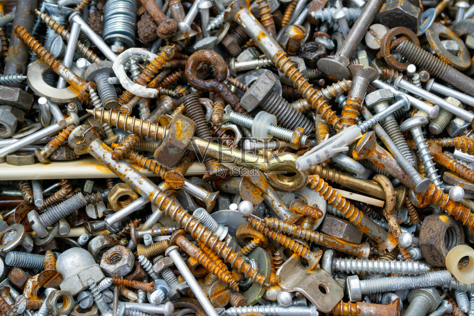 旧生锈的螺栓和螺母，纹理背景照片摄影图片