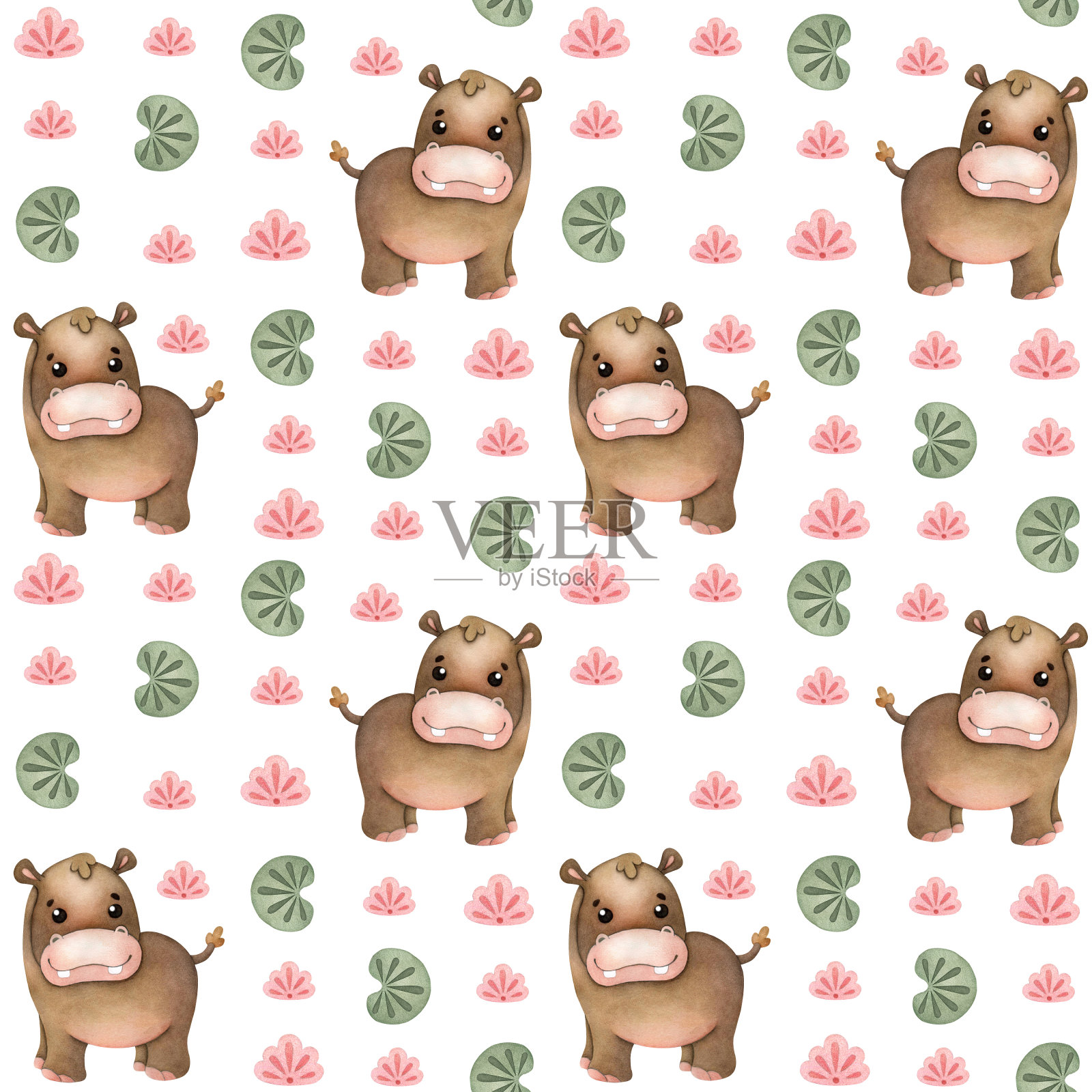 有趣的儿童与野生动物的模式。插画图片素材