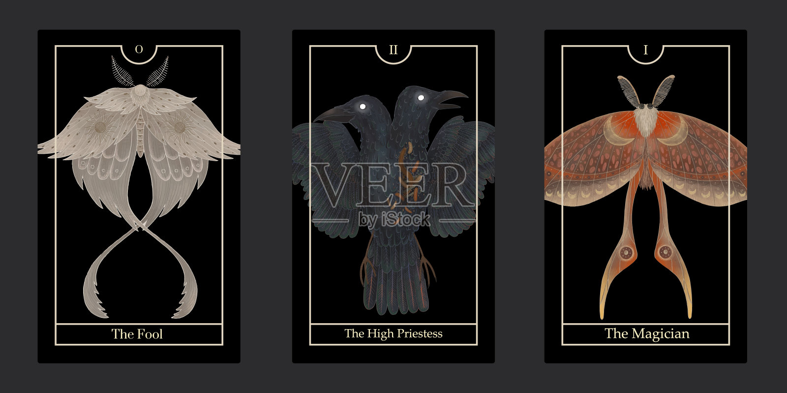 复古风格的塔罗牌。对未来的神奇预言，神秘人物。插画图片素材