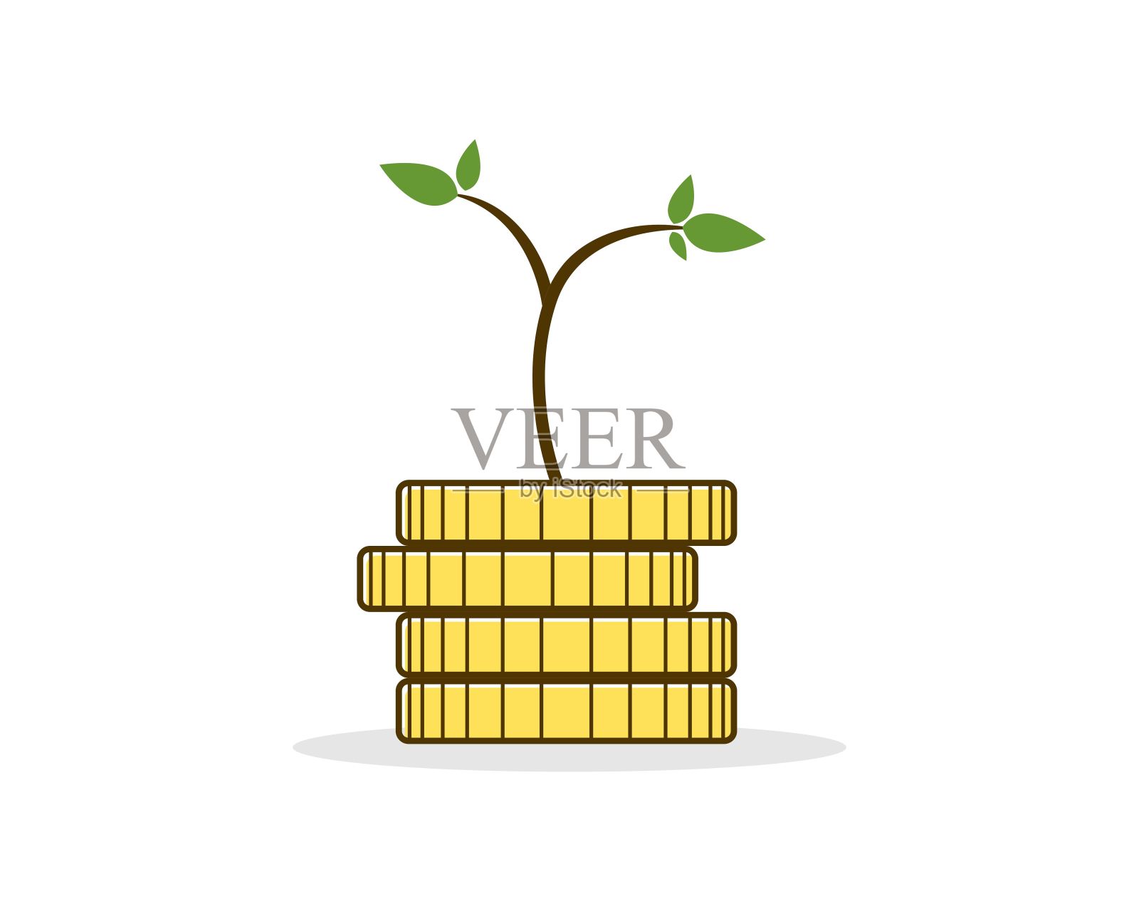 硬币上的标志上长着一棵树插画图片素材