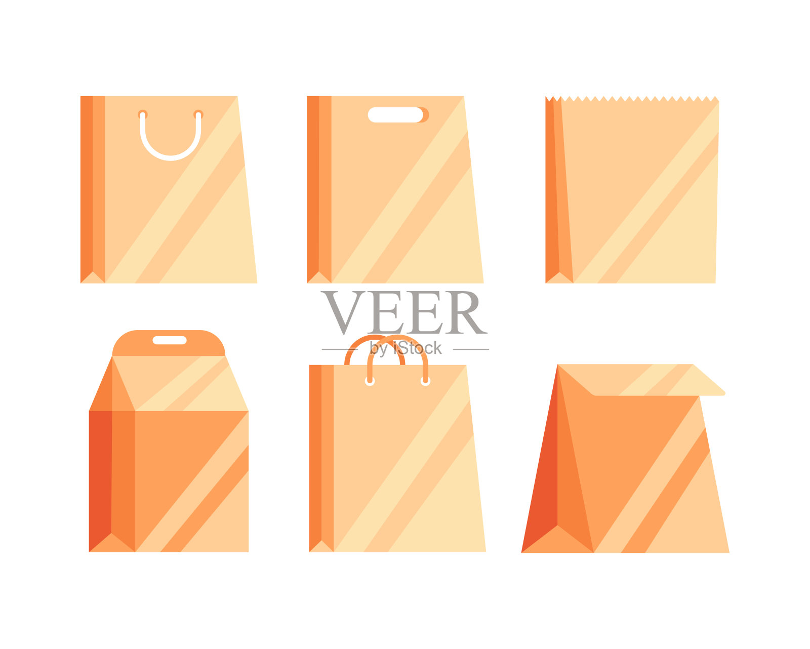 购物袋纸工艺环保包装。可回收纸袋。矢量图插画图片素材