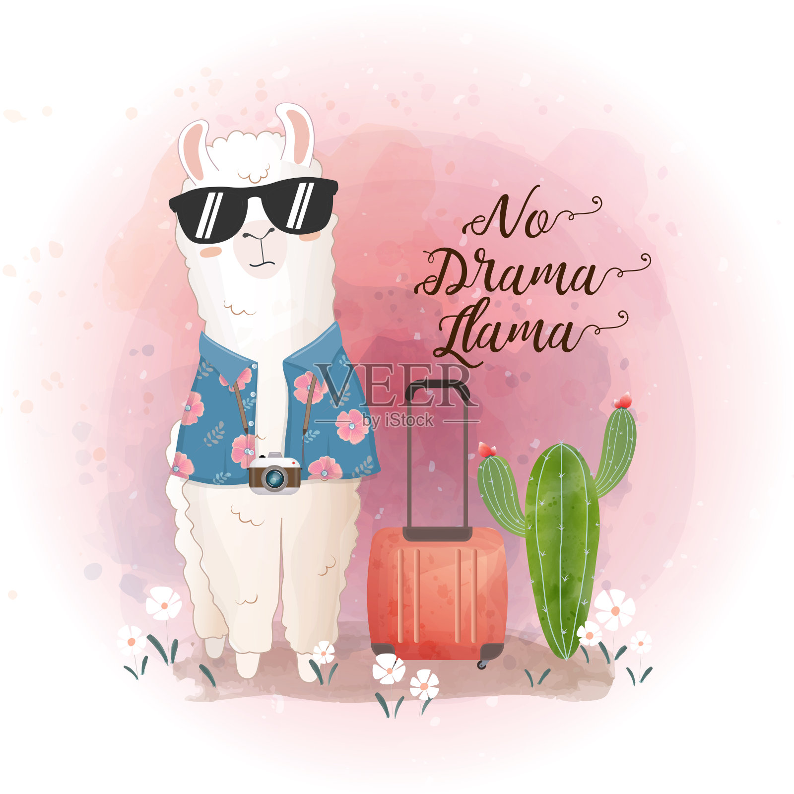 羊驼周游世界插画图片素材