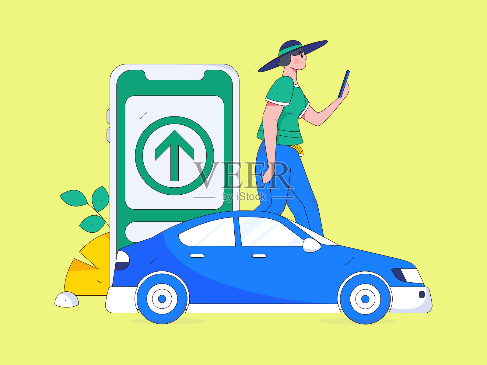 平面矢量概念操作手绘的人乘出租车的插图插画图片素材