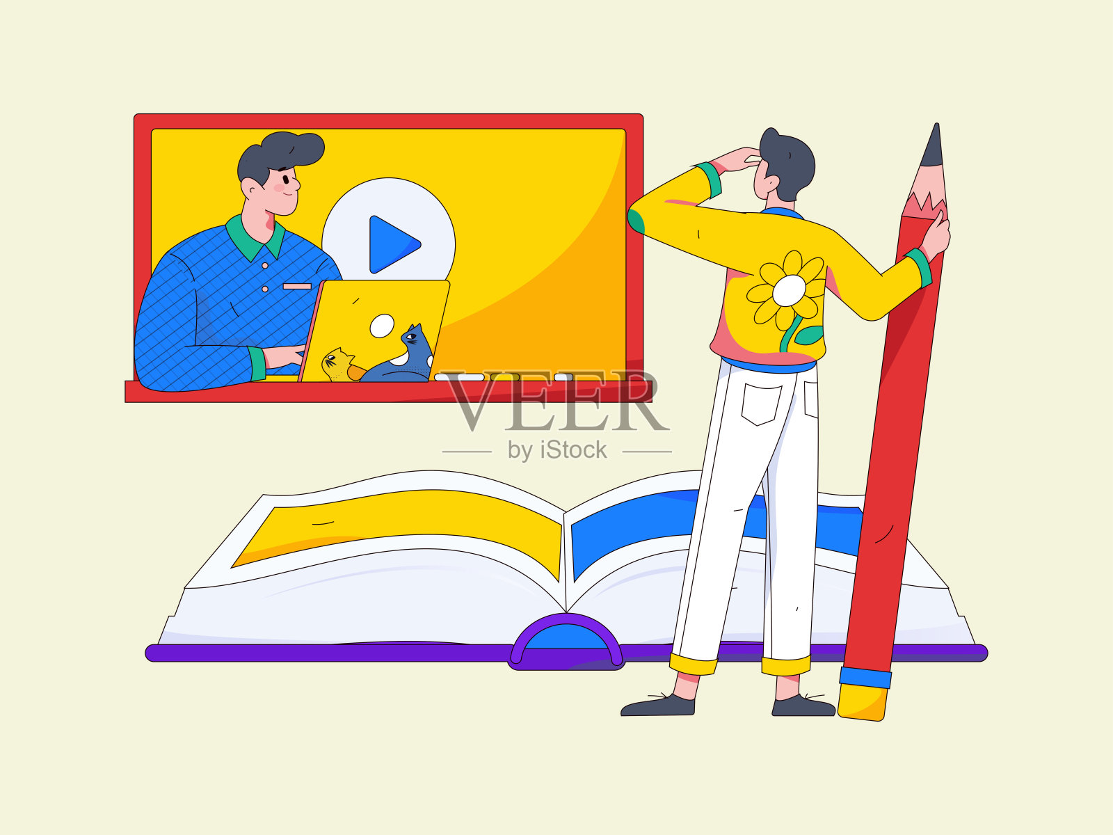 教育和学习的人平面矢量概念手绘插图插画图片素材