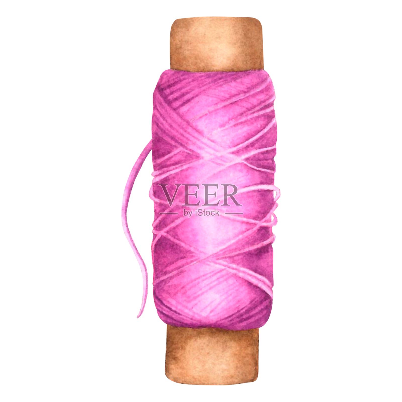 一卷粉红色的线。手绘水彩插图在孤立的背景卷轴。为裁缝绘制设备图。设计印刷品，贴纸，卡片，图纸，海报。刺绣概念插画图片素材