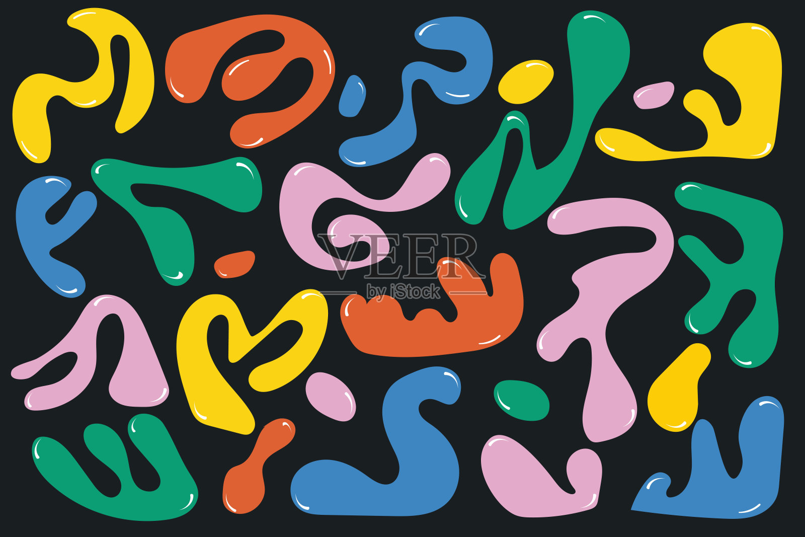 液体抽象有机斑点形状。波浪元素泡沫和下降在时尚的y2k风格。插画图片素材