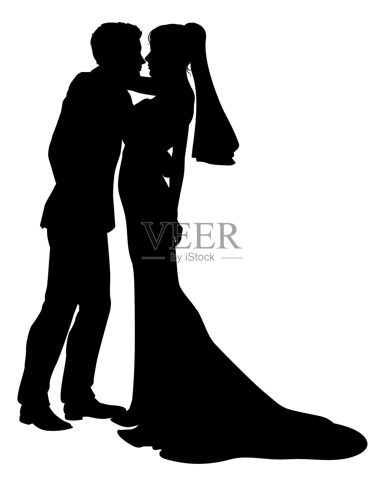 新娘和新郎夫妇的婚纱剪影插画图片素材