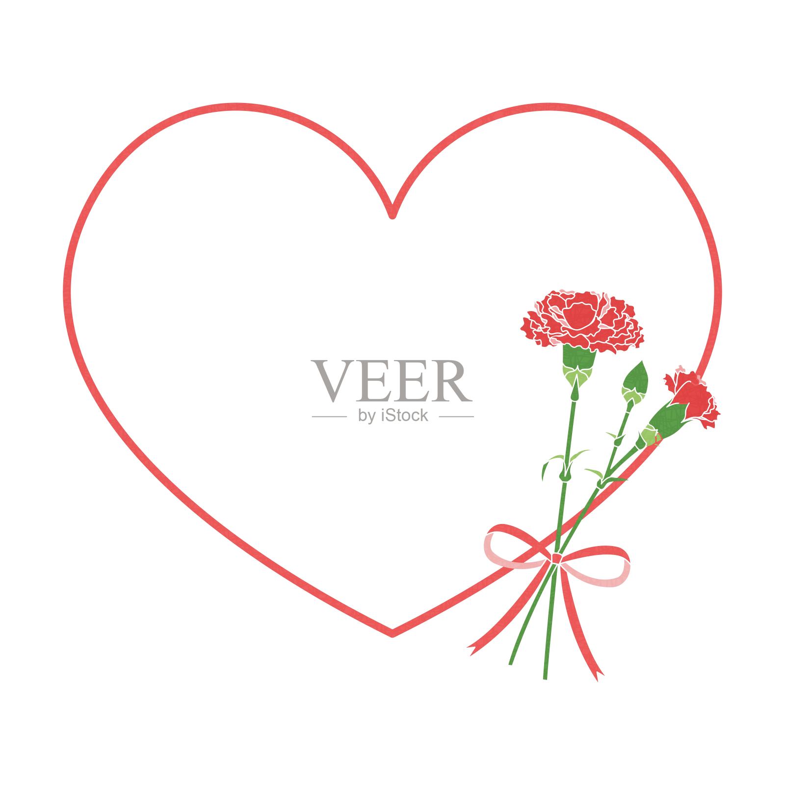 康乃馨和心框架，母亲节，庆祝框架插画图片素材