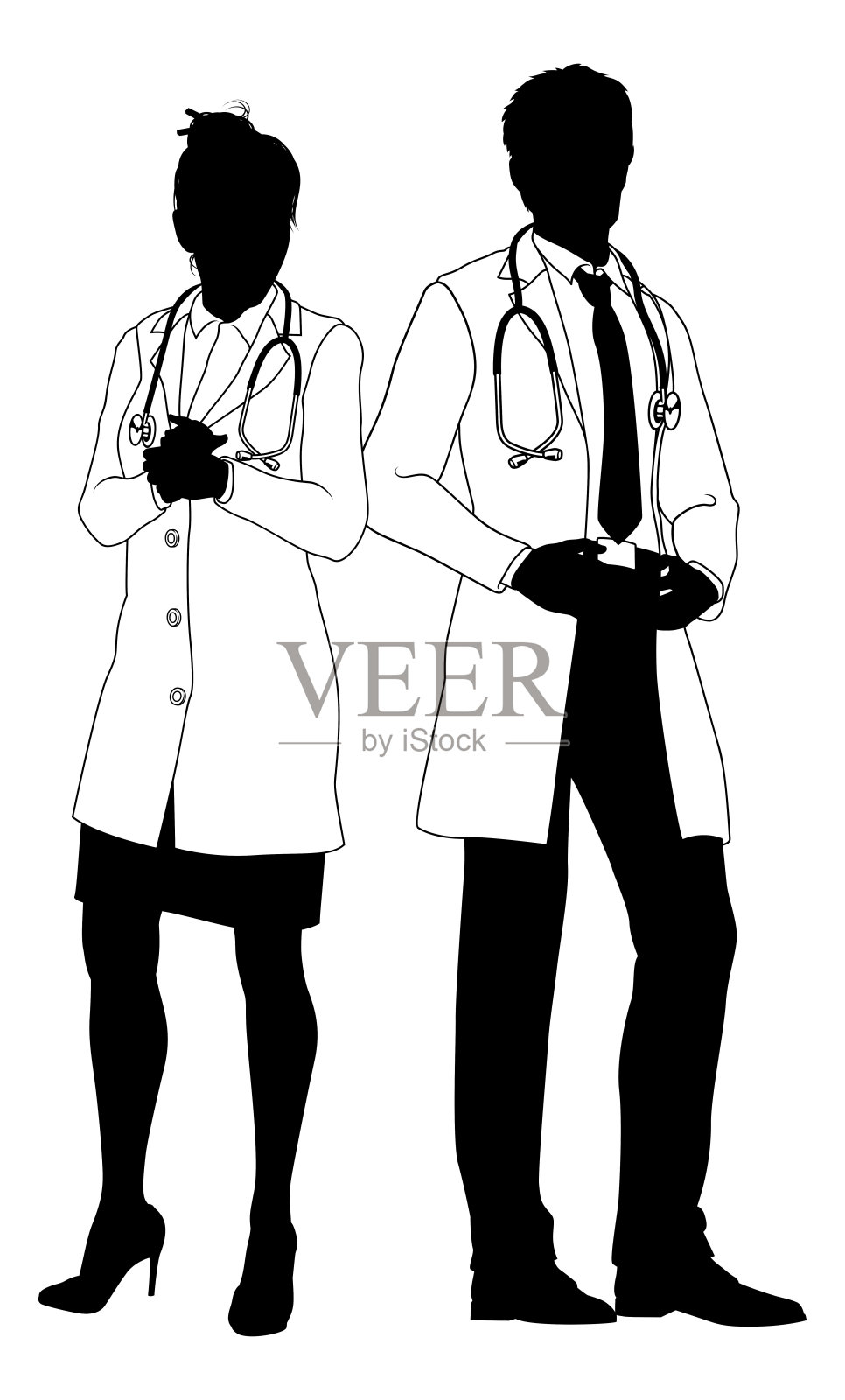 男女医生男女剪影插画图片素材