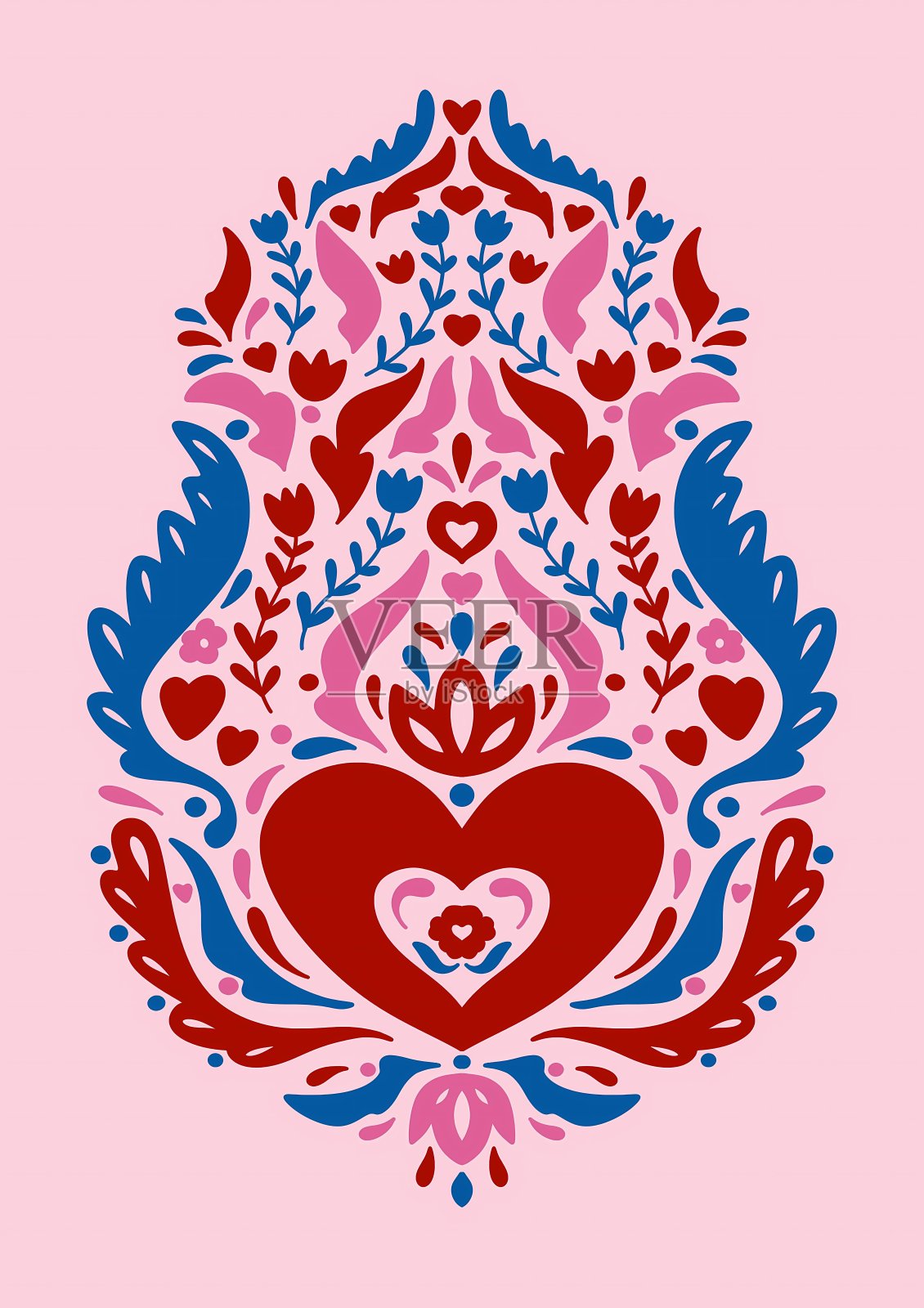 民间艺术印刷斯堪的纳维亚艺术印刷挪威墙壁艺术波西米亚墙壁艺术现代舒适斯拉夫乌克兰民间印刷巨大的心脏插画图片素材