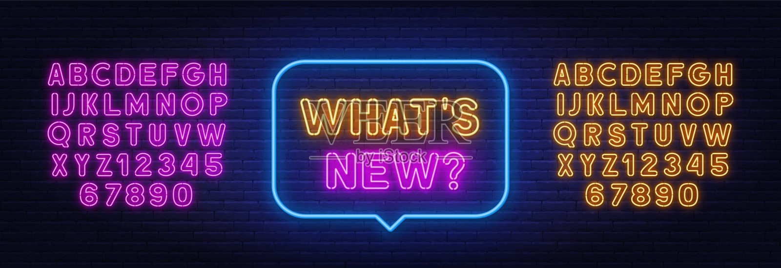 什么是砖墙背景上的演讲泡泡里的新霓虹灯。插画图片素材