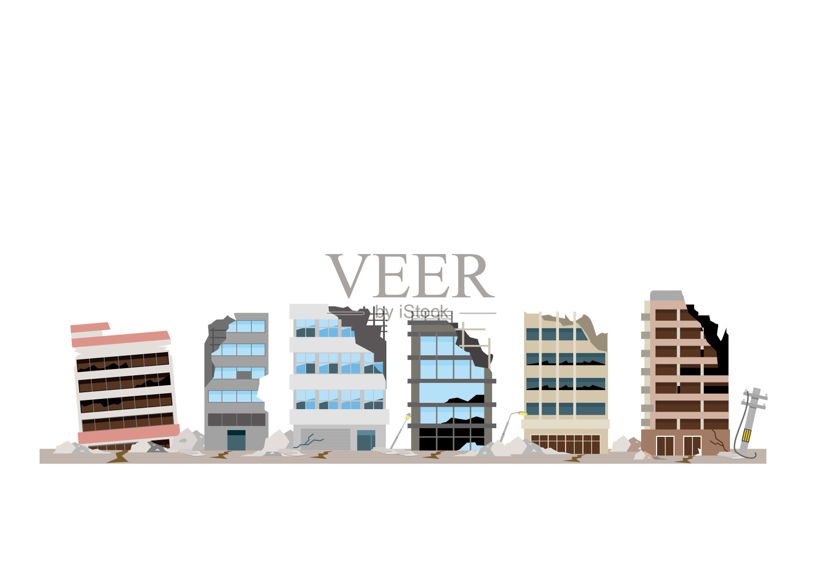城市景观商业建筑，灾害，地震插图插画图片素材