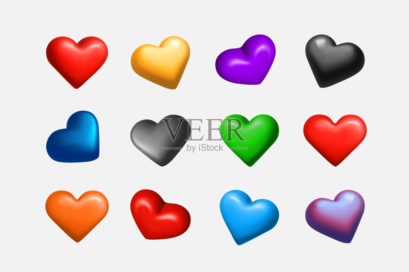 色心剪贴画孤立在白色背景。三维矢量图插画图片素材