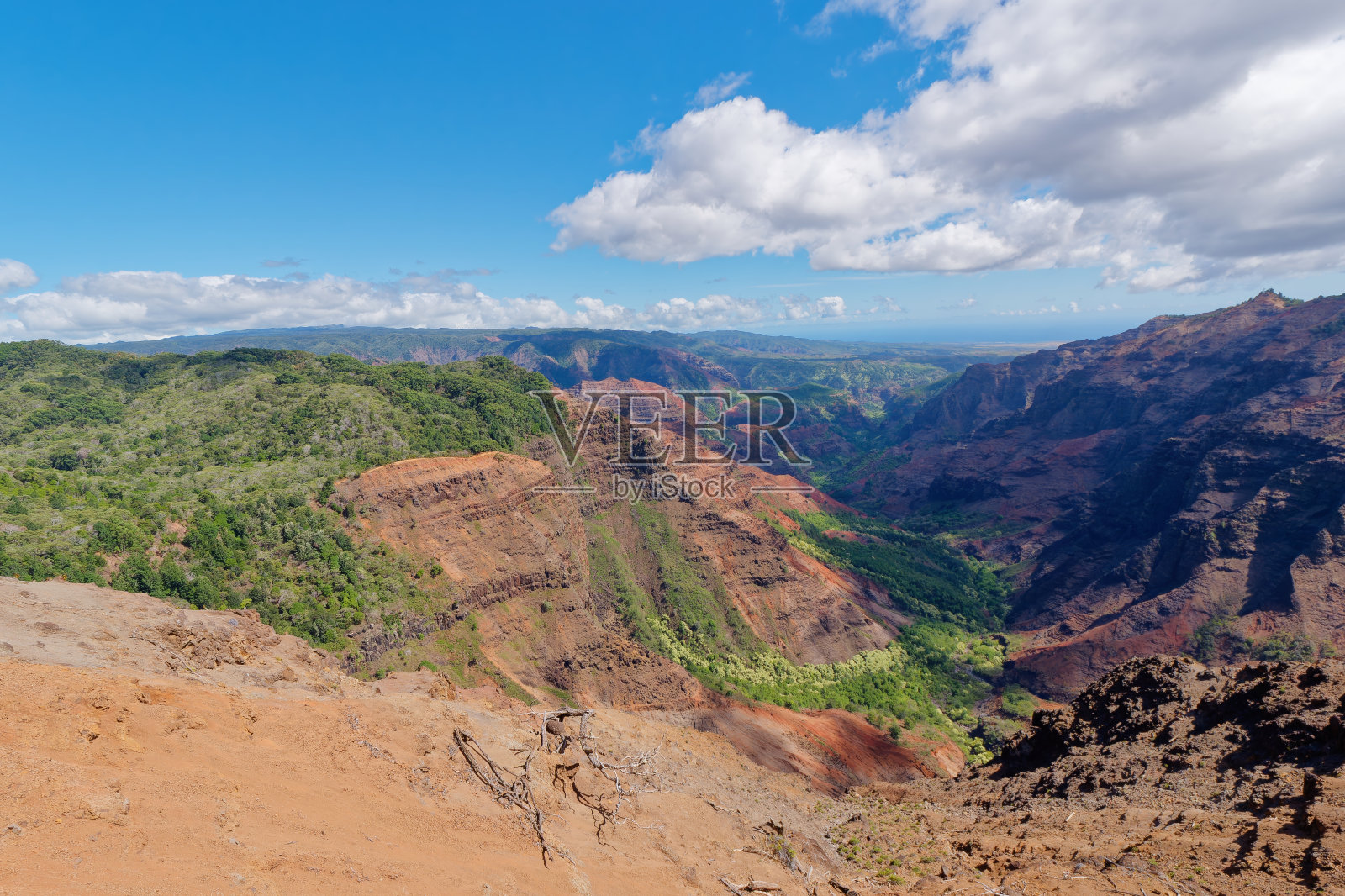 夏威夷考艾岛威美亚峡谷观景台的美景照片摄影图片