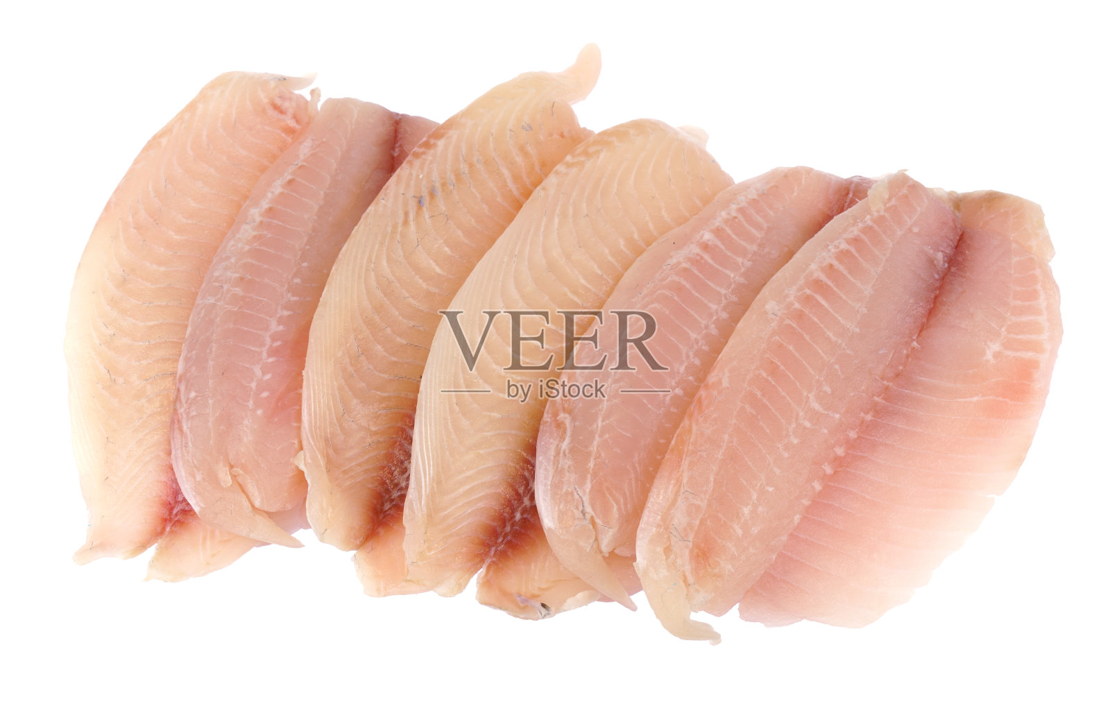 新鲜生罗非鱼鱼片孤立在白色背景照片摄影图片