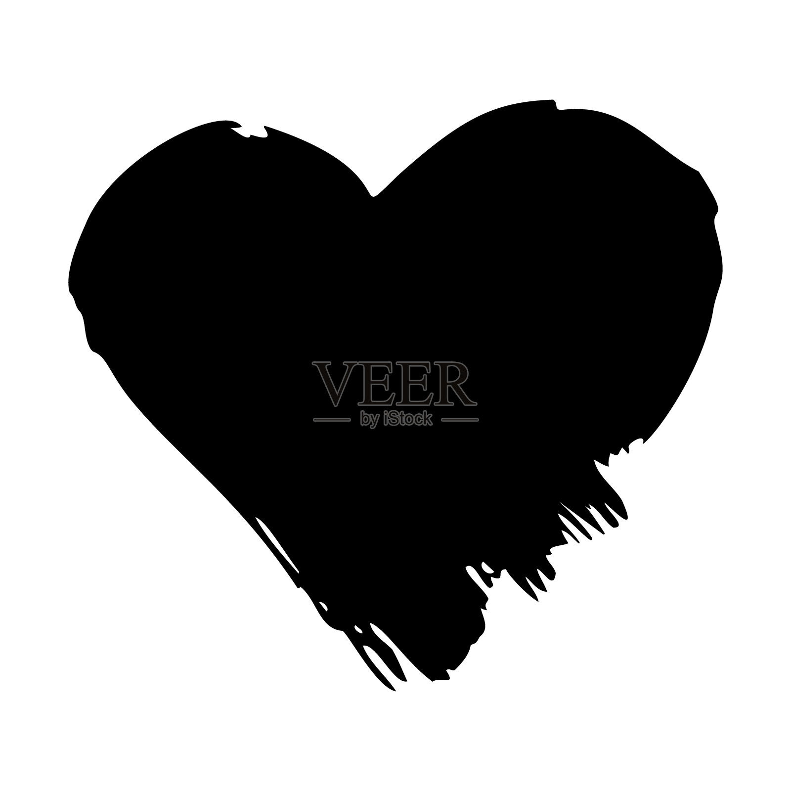 做旧爱心，抽象墨水纹理。情人节手绘水粉浪漫装饰。爱情符号，2月14日节日设计。水彩涂抹，粗糙和磨损。隔离插画图片素材