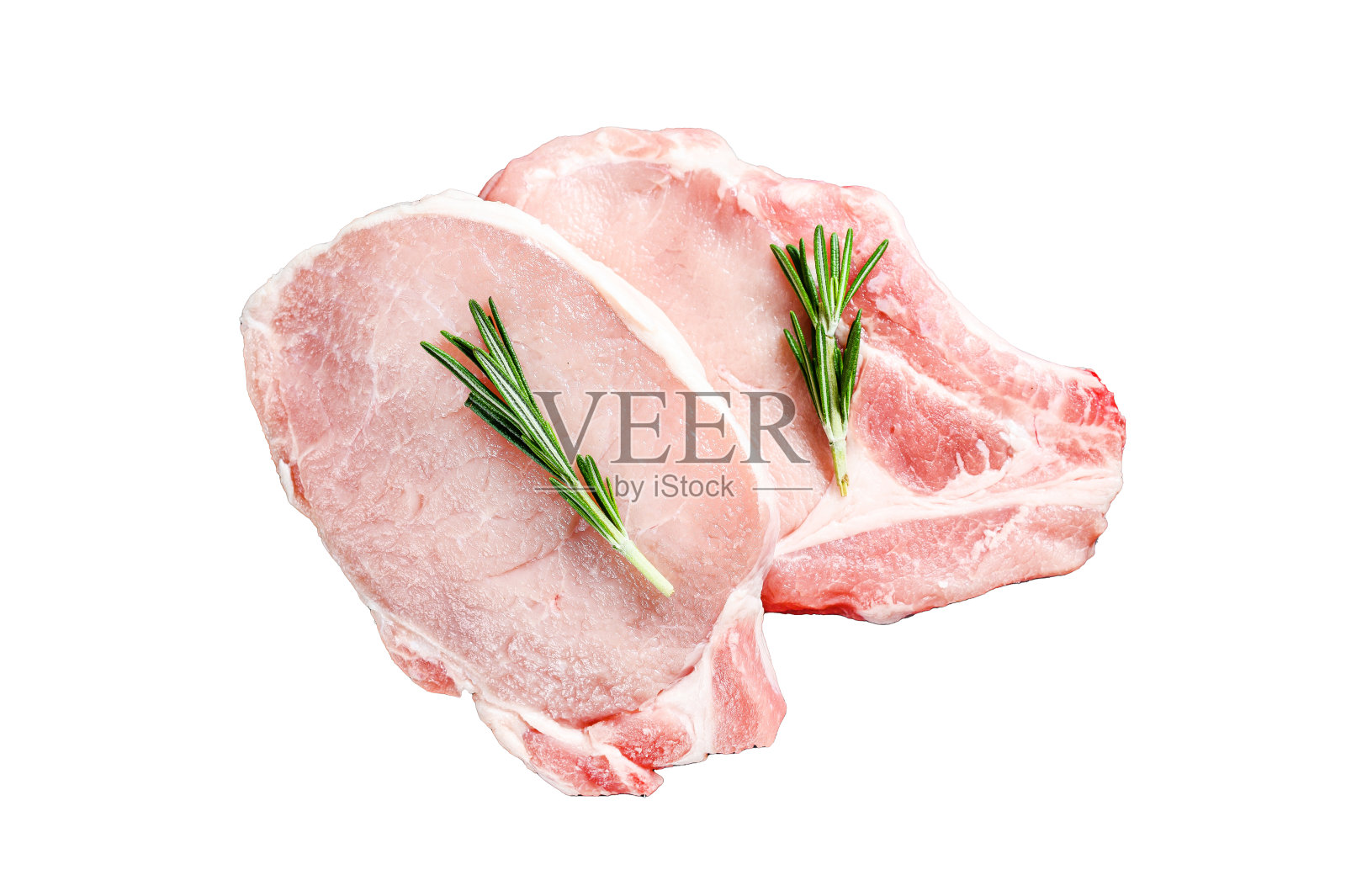 生猪里脊牛排。有机肉。孤立在白色背景上。前视图。照片摄影图片