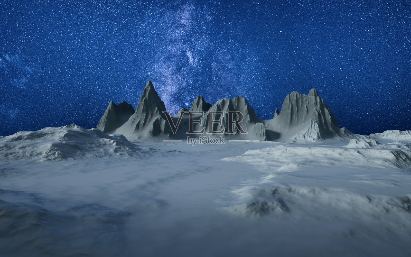 夜间户外山脉地貌，3d渲染。照片摄影图片