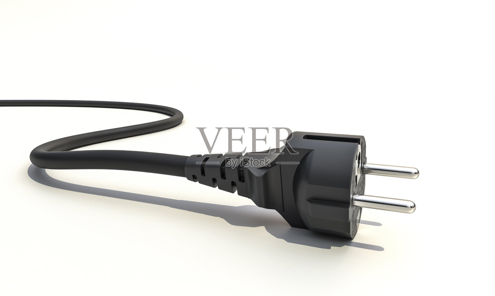 黑色电缆与schuko插座在白色背景。照片摄影图片