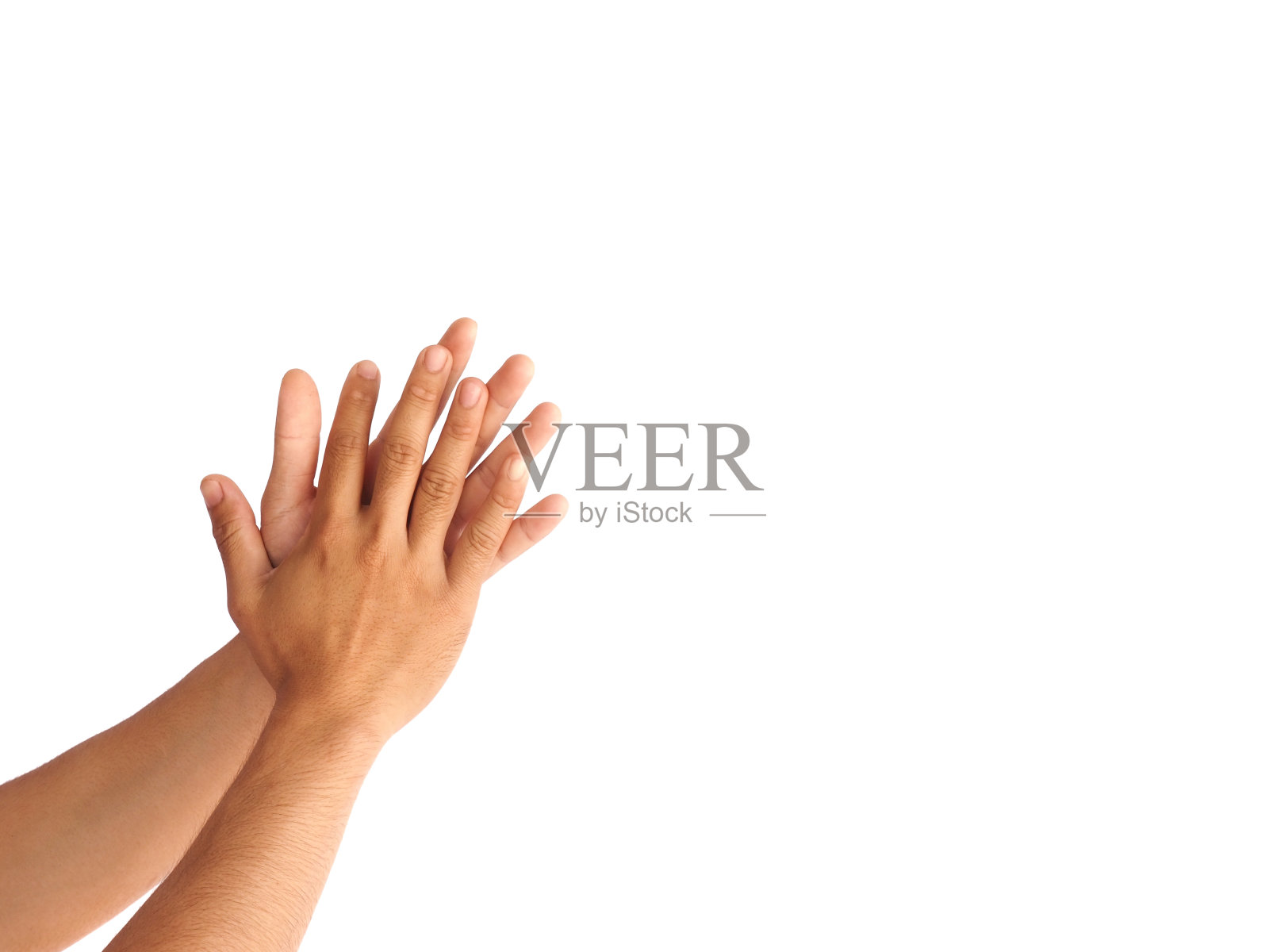 男性的手做出鼓掌的手势。经营理念。孤立在白色背景上。照片摄影图片