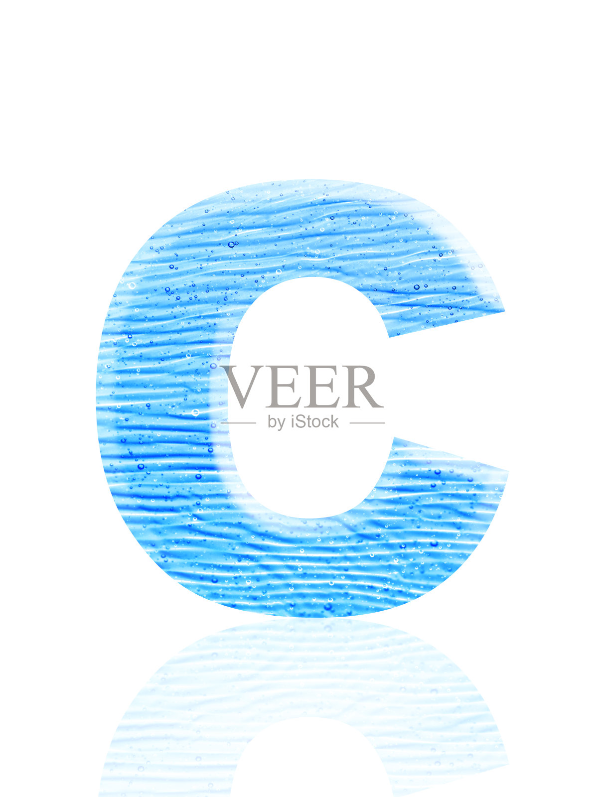 白色背景上的三维蓝色水波字母C的孤立镜头照片摄影图片