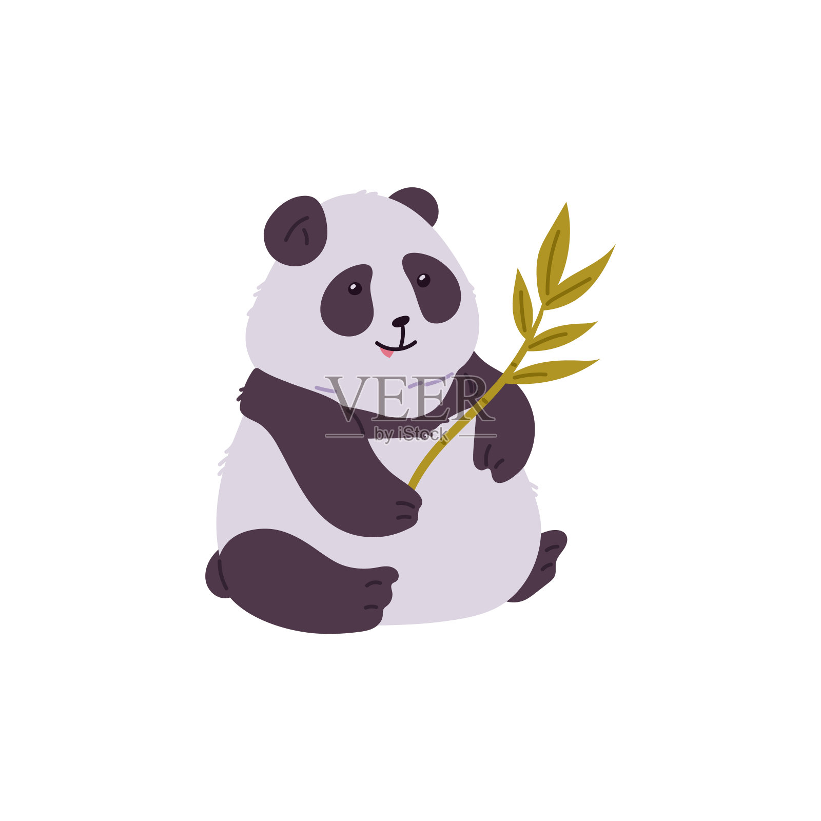 可爱的熊猫与竹枝图标，大亚洲熊与黑色和白色的羊毛，蓬松的皮毛，向量野生动物从中国插画图片素材