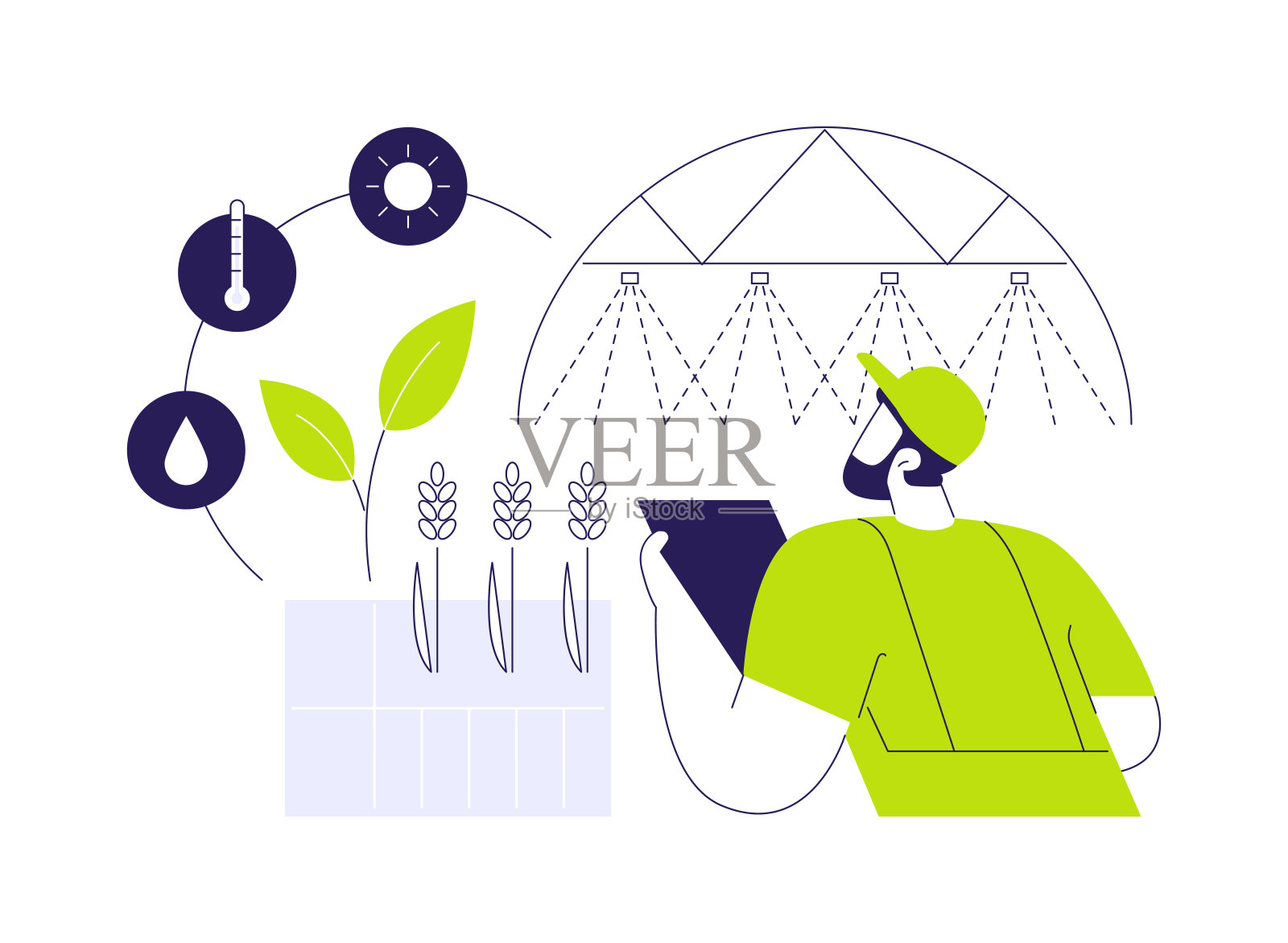 可变速率灌溉抽象概念矢量插图。插画图片素材