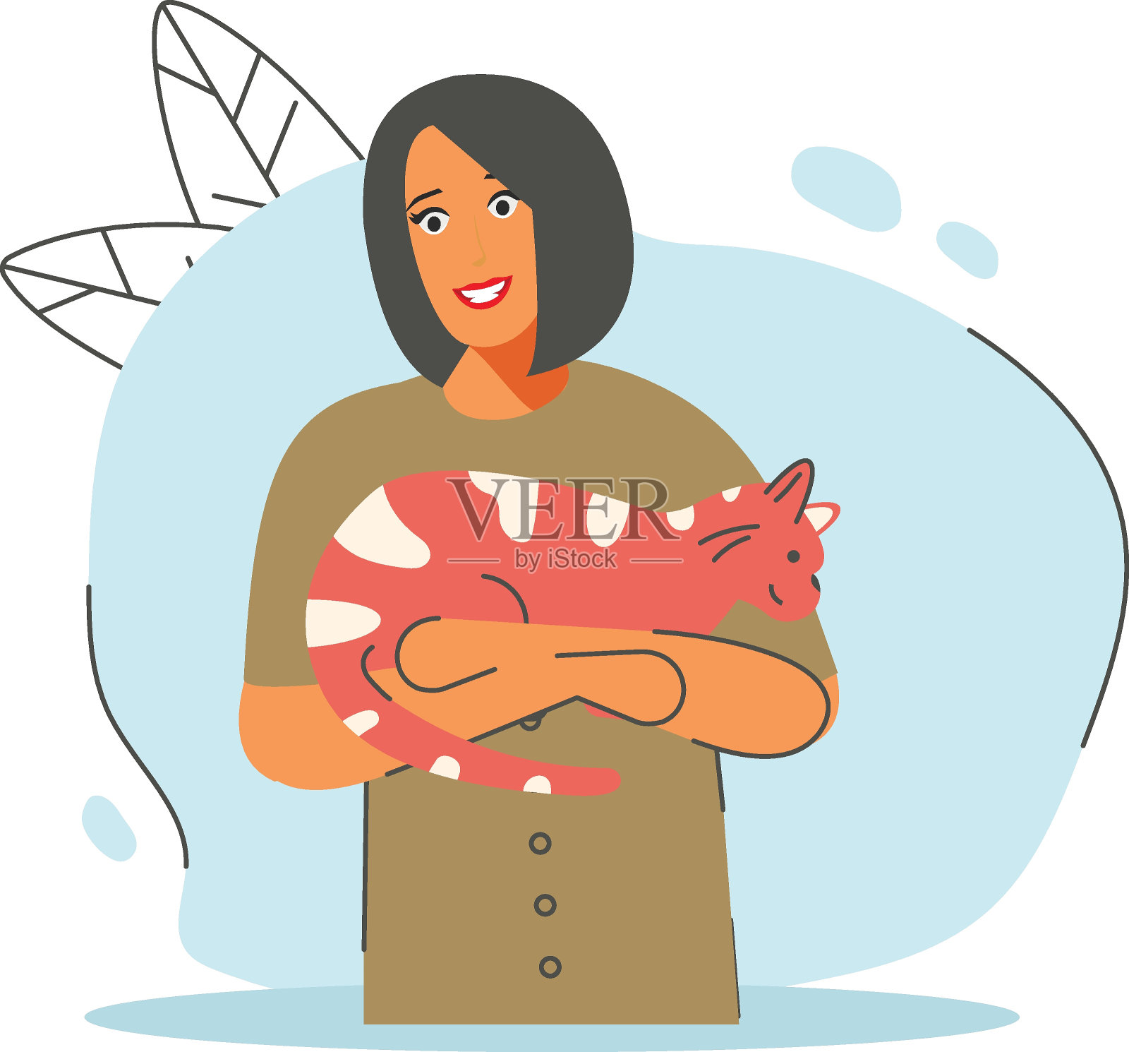 ailurophile持有红虎猫概念，猫坐在魅力姿态矢量设计，宠物护理坐符号登机和训练动物标志，哺乳动物和人类友谊股票插图插画图片素材