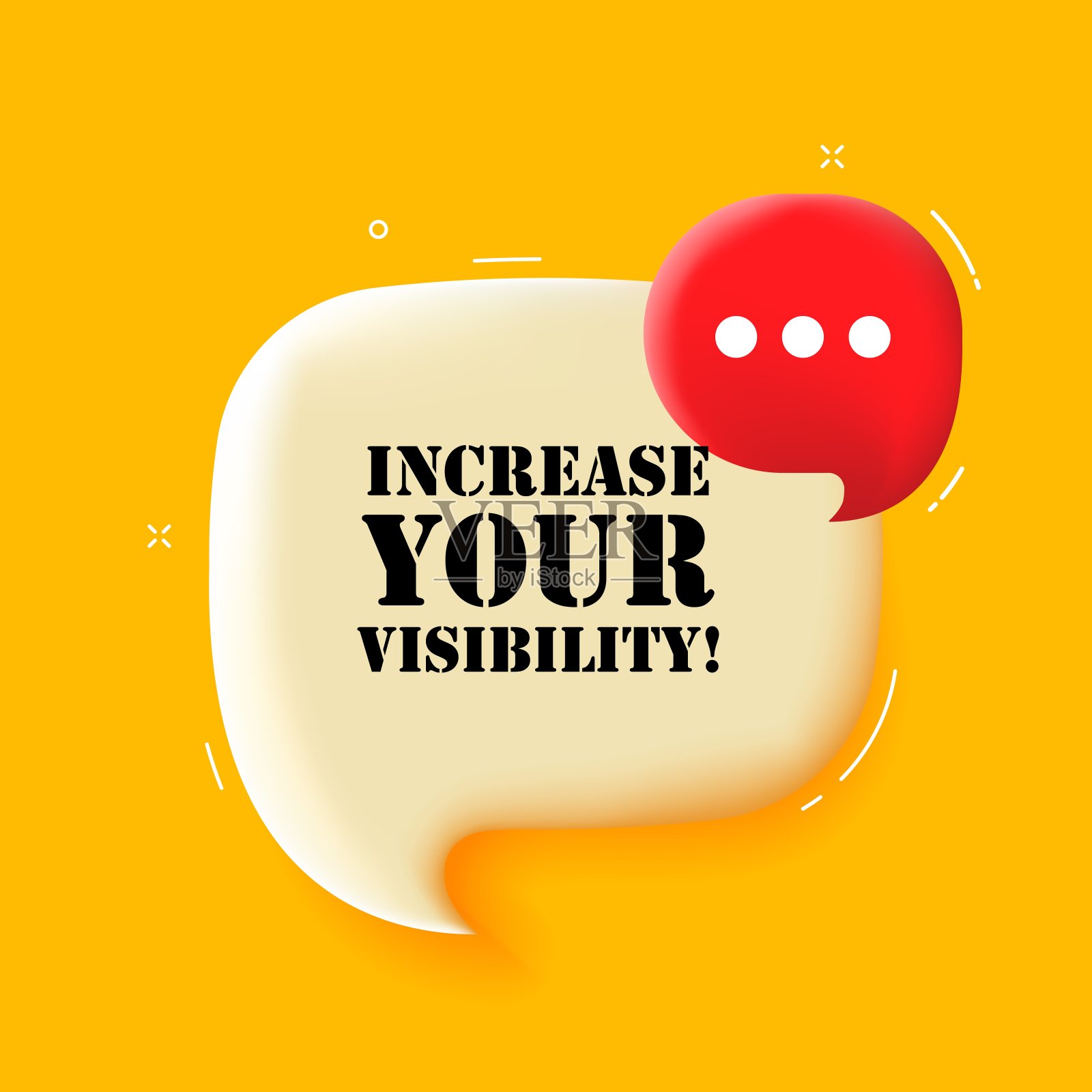 增加你的知名度。语音气泡增加你的可见性文本。3 d演示。波普艺术风格。矢量线图标的业务和广告插画图片素材