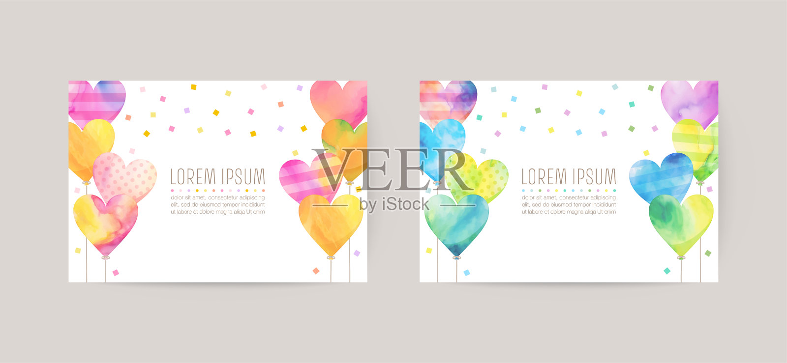 手绘心形气球插图卡片邀请，生日插画图片素材