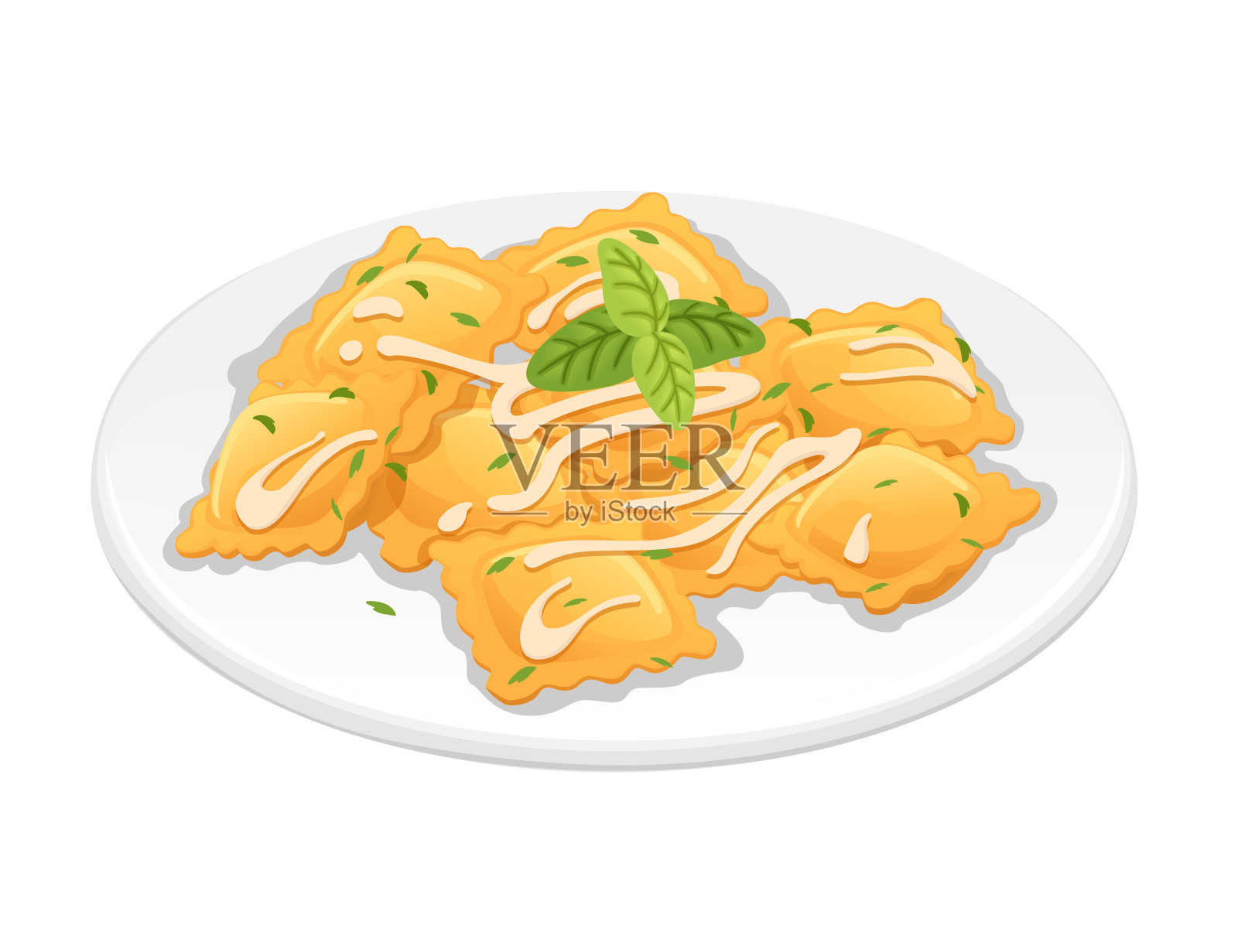 准备吃菜意大利面食馄饨菜主食酱汁和草药矢量插图在白色背景插画图片素材