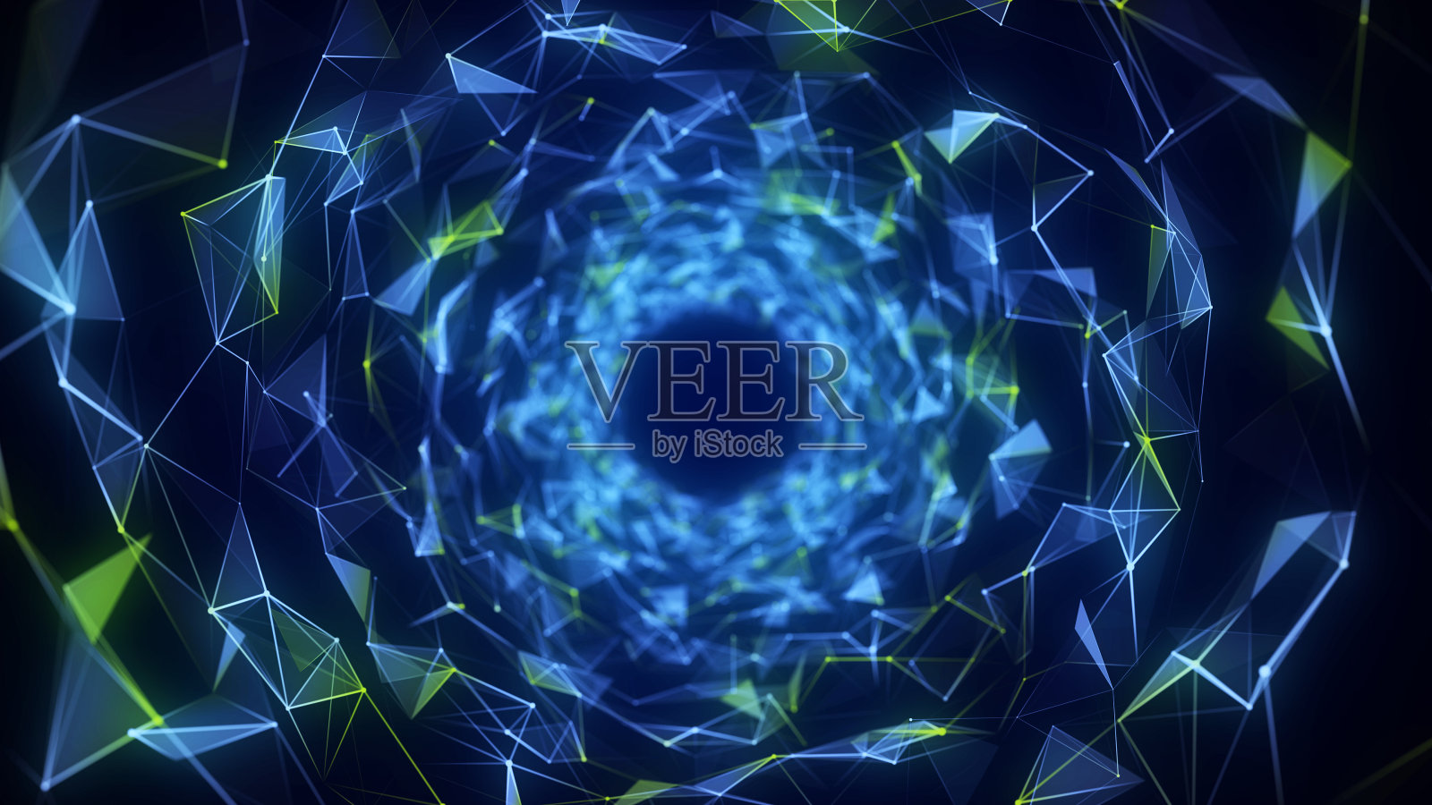 未来科幻圈的太空入口。3D ai隧道与点和线。抽象的数字虫洞数据。用漏斗流动颗粒。黑暗背景上的幻想圈漩涡。3 d渲染。照片摄影图片