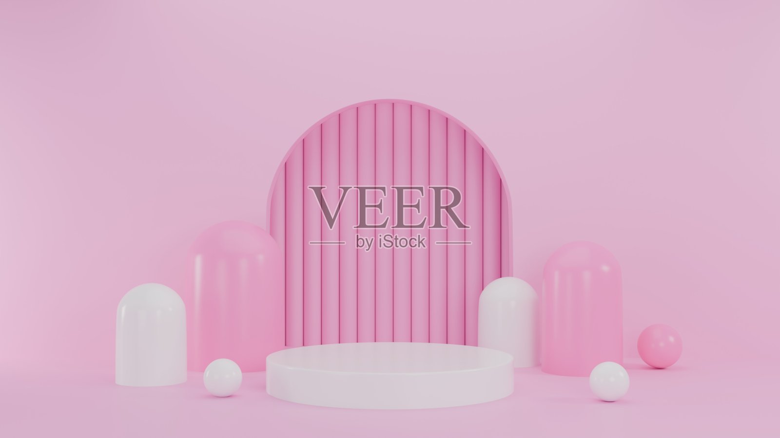 3D渲染抽象粉红色背景与白色讲台照片摄影图片