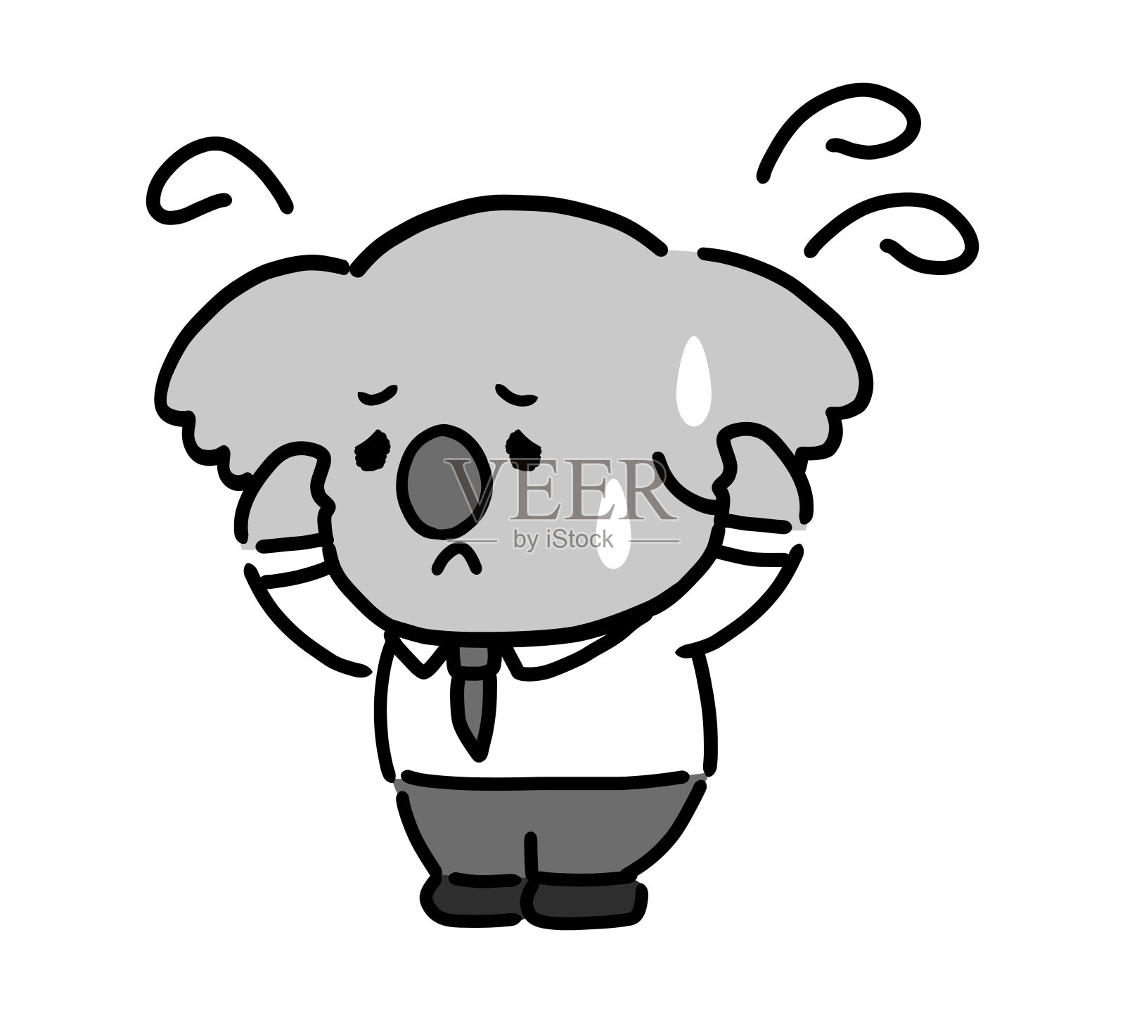 可爱的考拉商人抱着他的头，忧心忡忡插画图片素材