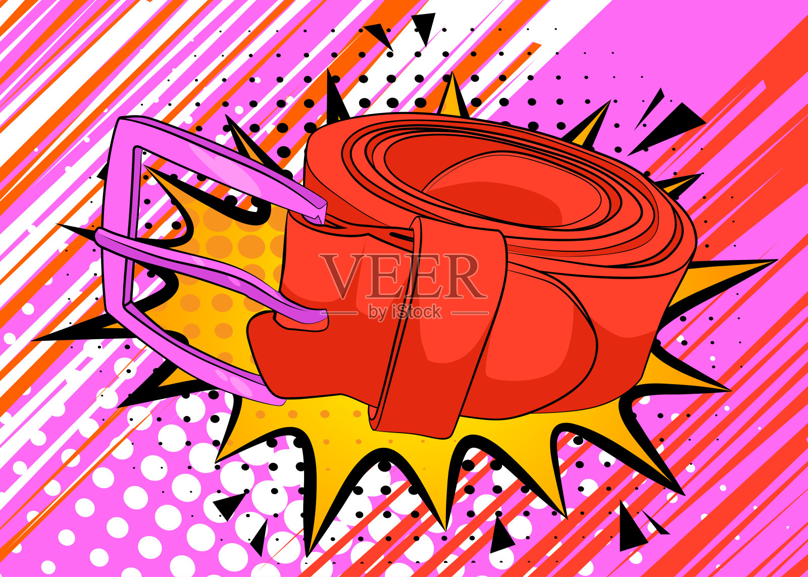 卡通男士腰带，漫画书个人服装配件。复古矢量漫画波普艺术设计。插画图片素材