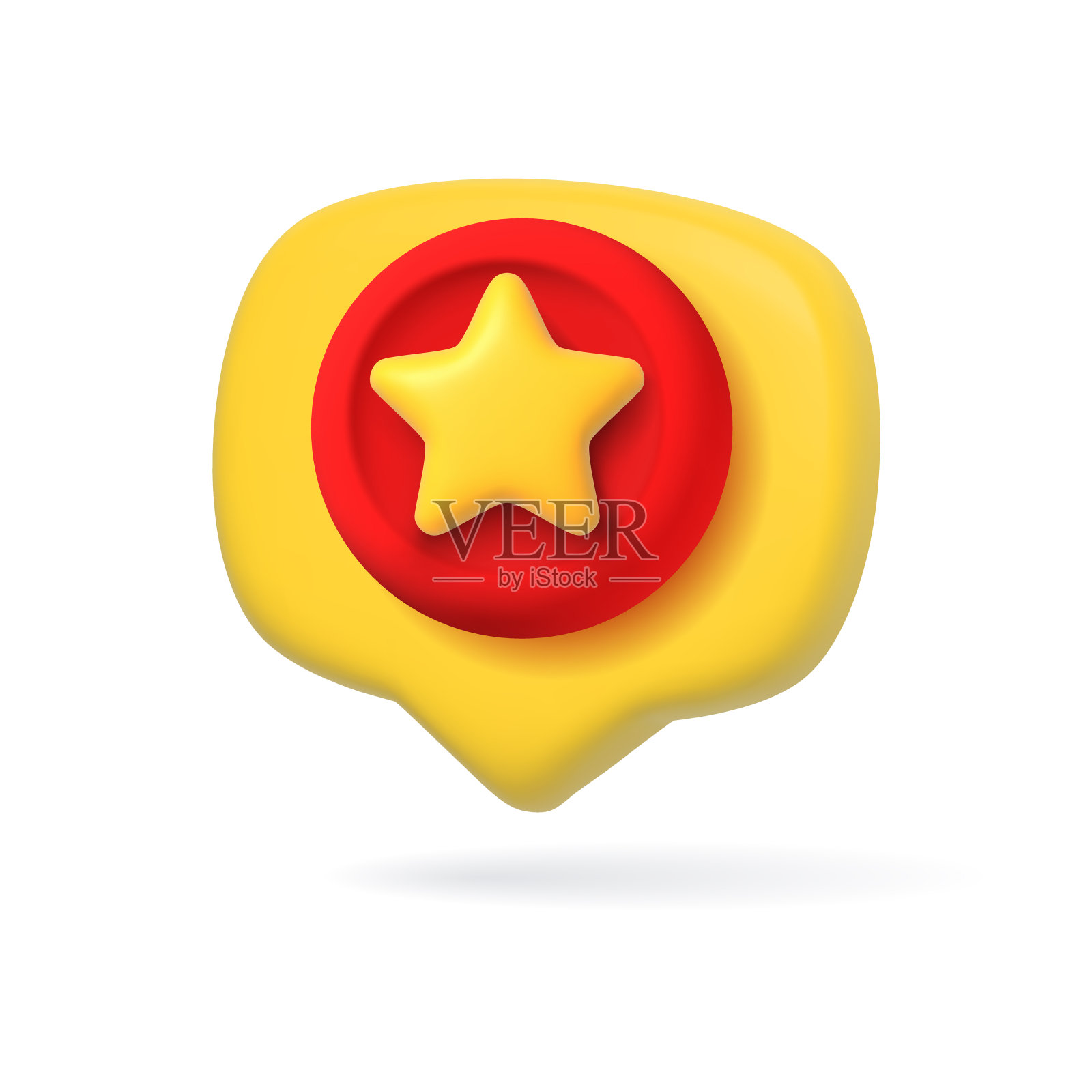 3D语音气泡黄色星形图标。插画图片素材