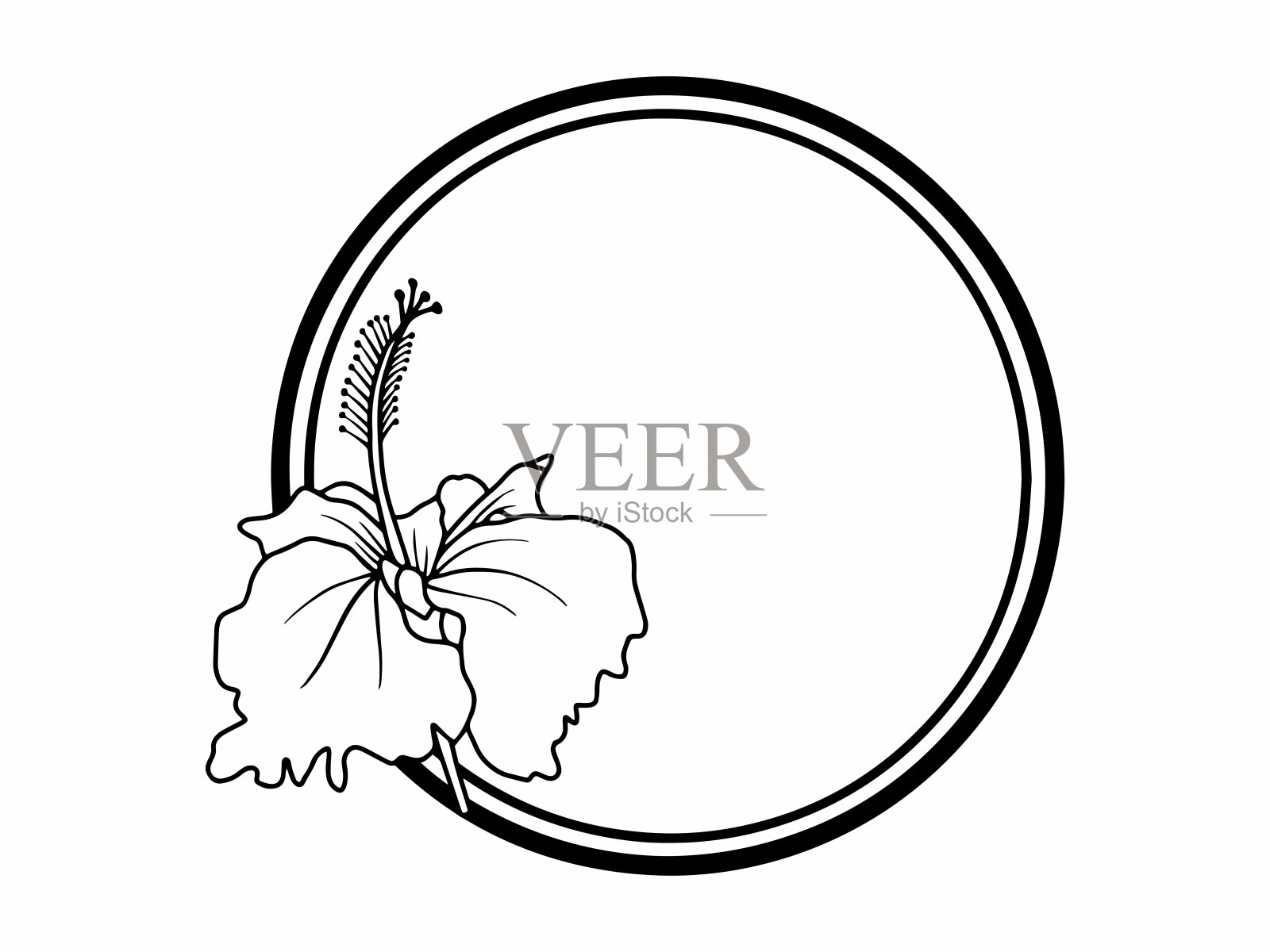 花线艺术黑白。花框架线艺术插图。手绘花框线艺术。框架花线艺术插图。黑白花框。花线艺术框架插图。手绘花卉素描线艺术插画图片素材