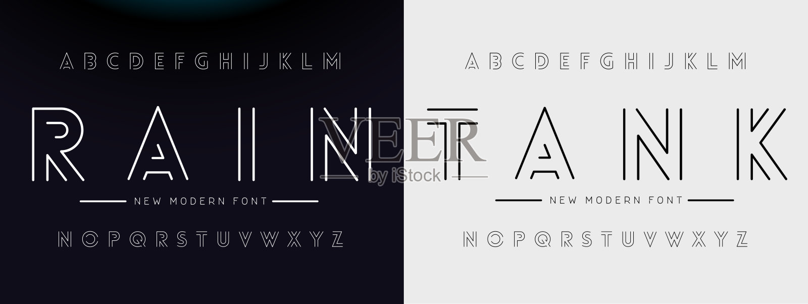 双线字母组合字母和技术字体。行字体规则大写和小写。矢量插图。插画图片素材